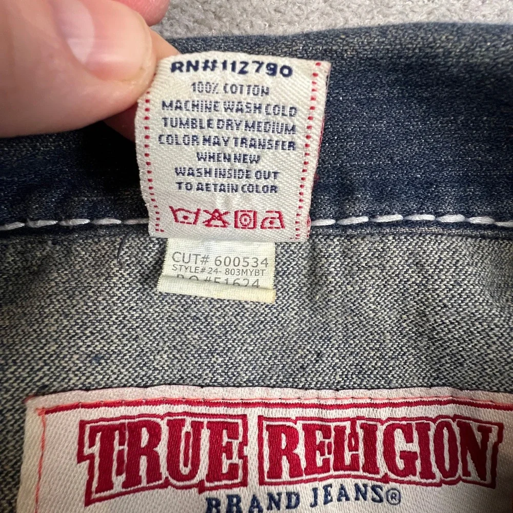 True Religion Denim Jacket Mens 3XL Blue‎ Joey Super T Big Stitch Western Y2K